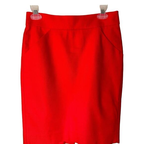 J. Crew Skirt Womens Size 0 Coral Red The Pencil Cotton Career Work Separates - Picture 2 of 5